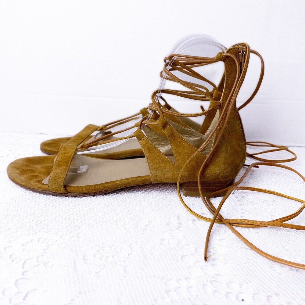 Stuart Weitzman Women's Gladiator Sandals Zip Up Lace Up Suede Tan Size 6.5